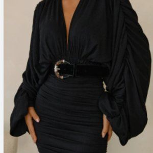 NWT Miss Lola Mishelle Dress Ruched size S Bell sleeves